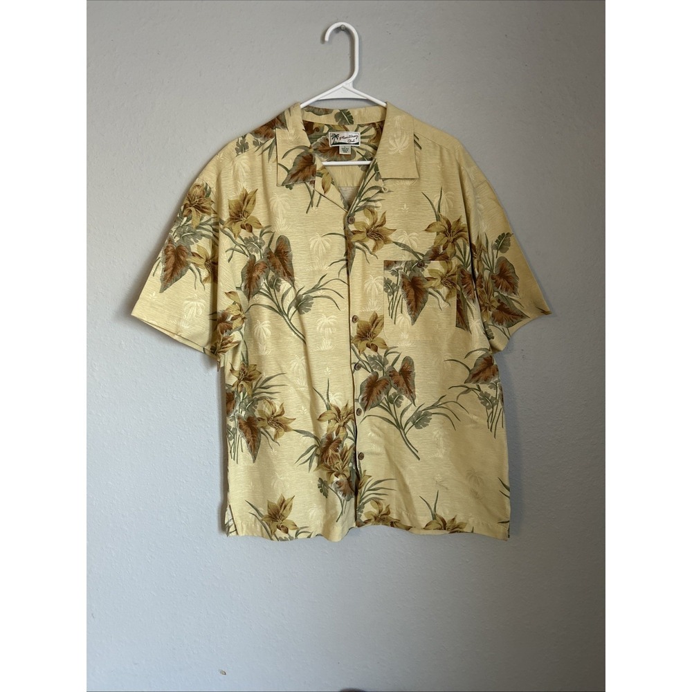 100% Silk Hawaiian Button Up Camp Shirt Mens L Floral Monterey Club